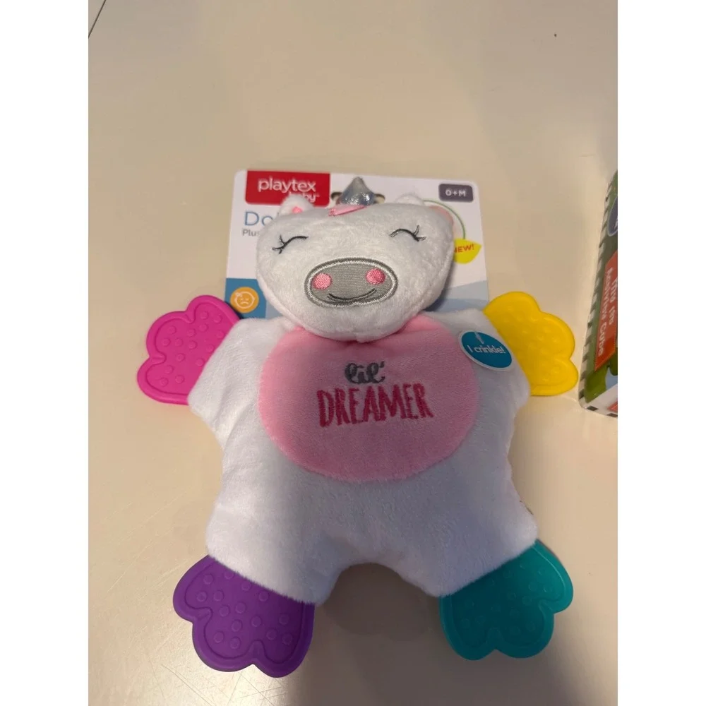 Playtex Baby Unicorn Teether Triangle Rattle & Mini Explorers Activity Cube Set